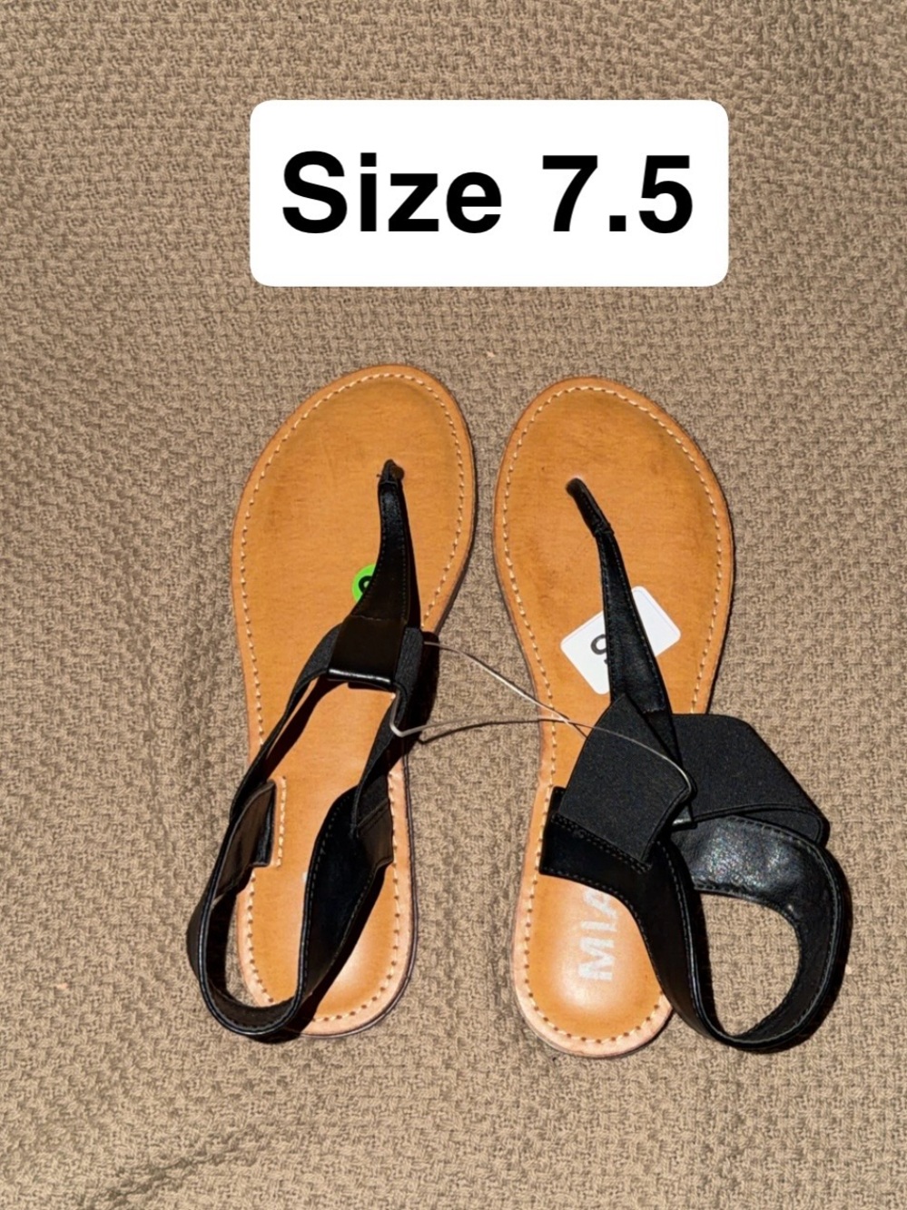 MIA Black T-Strap Women's Sandals with Tan Footbed